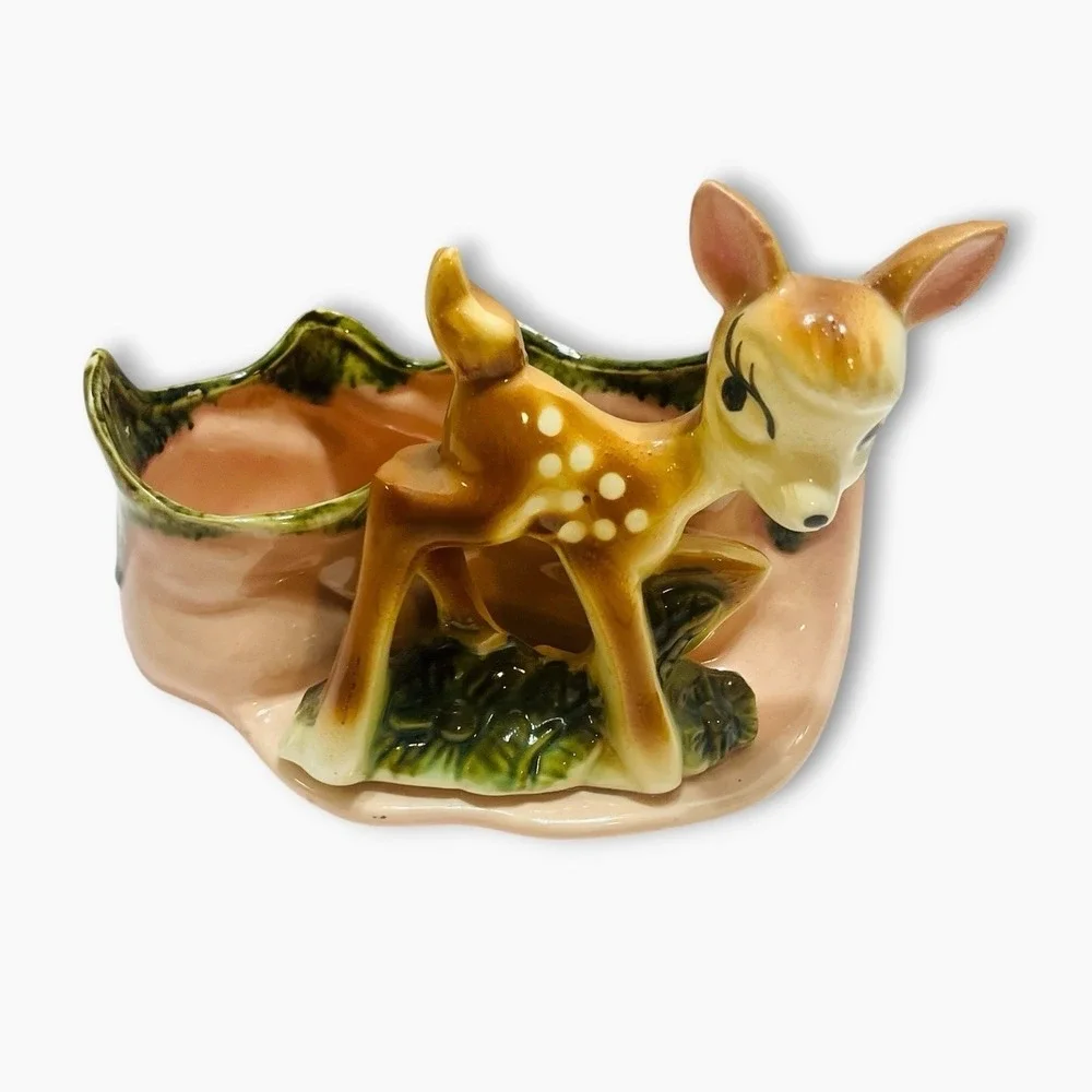 Vintage Bambi Style Deer Pink Planter Vase Woodland Kitsch MCM Japan JT